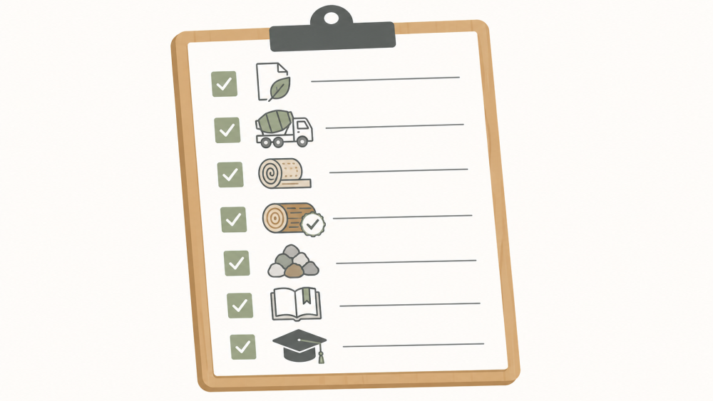Checklist of seven steps for switching to sustainable building materials