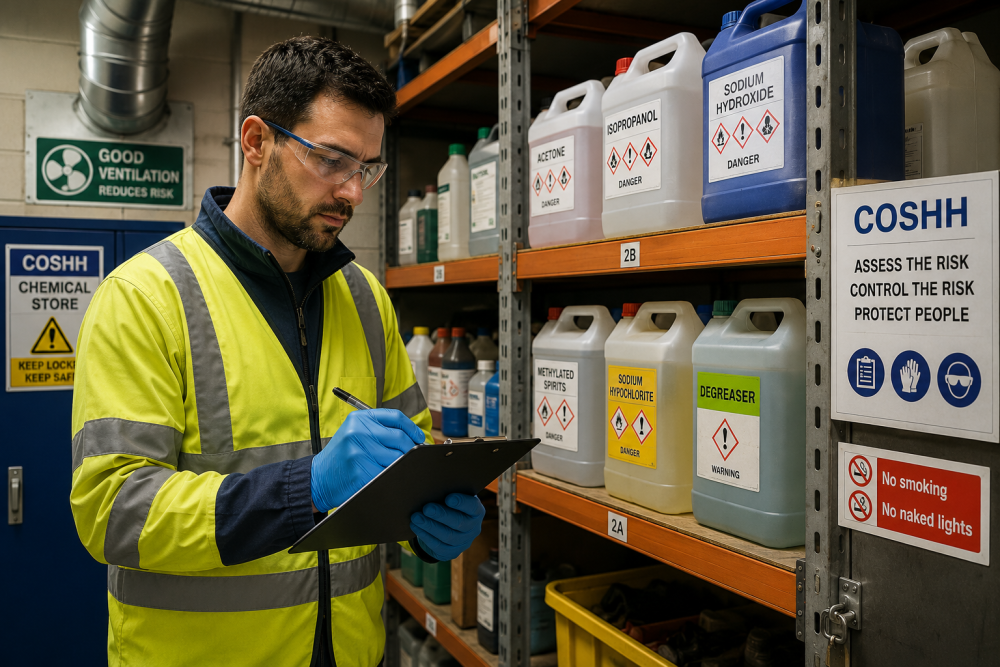 Completing a COSHH risk assessment on site