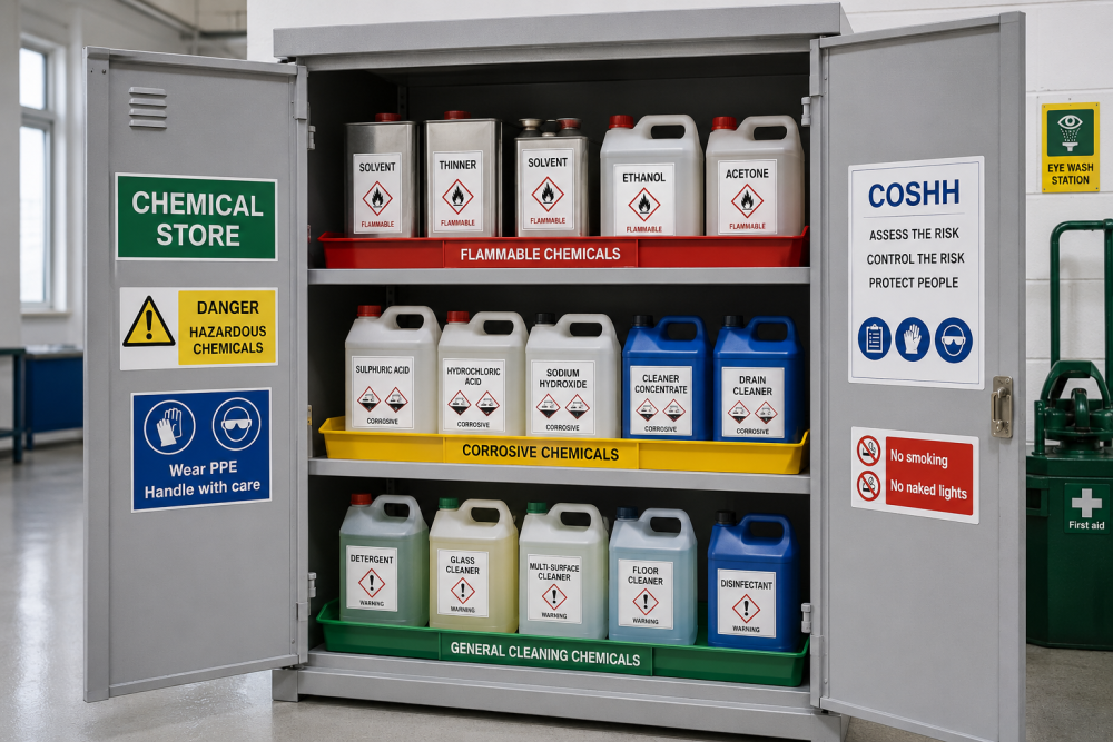 Correct storage of hazardous substances versus poor practice
