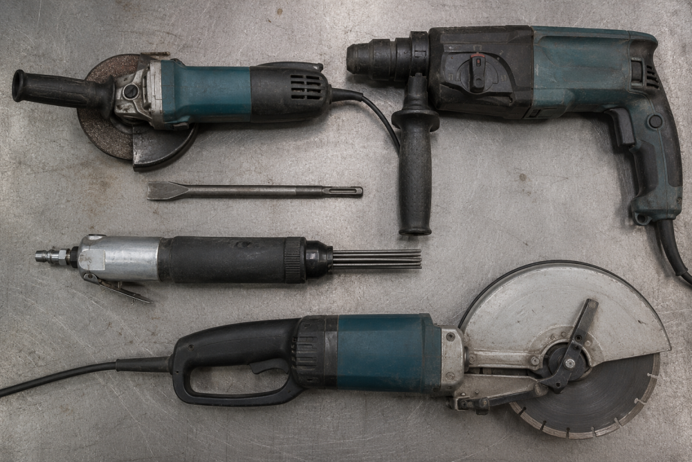 High-vibration power tools that can cause HAVS, including grinder and drill