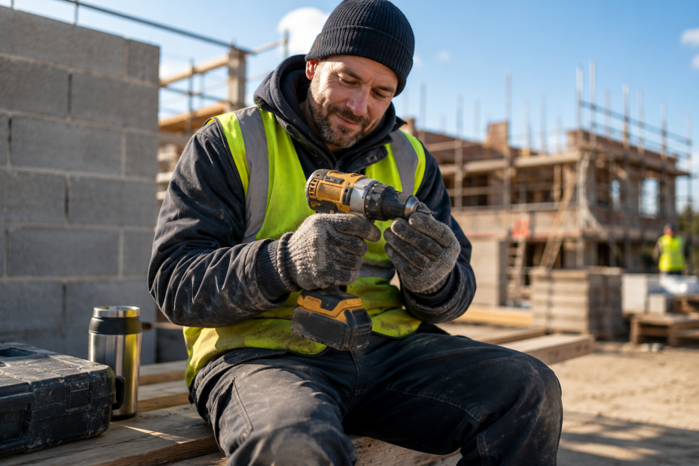 Worker taking a break and checking tools to reduce HAVS vibration risk