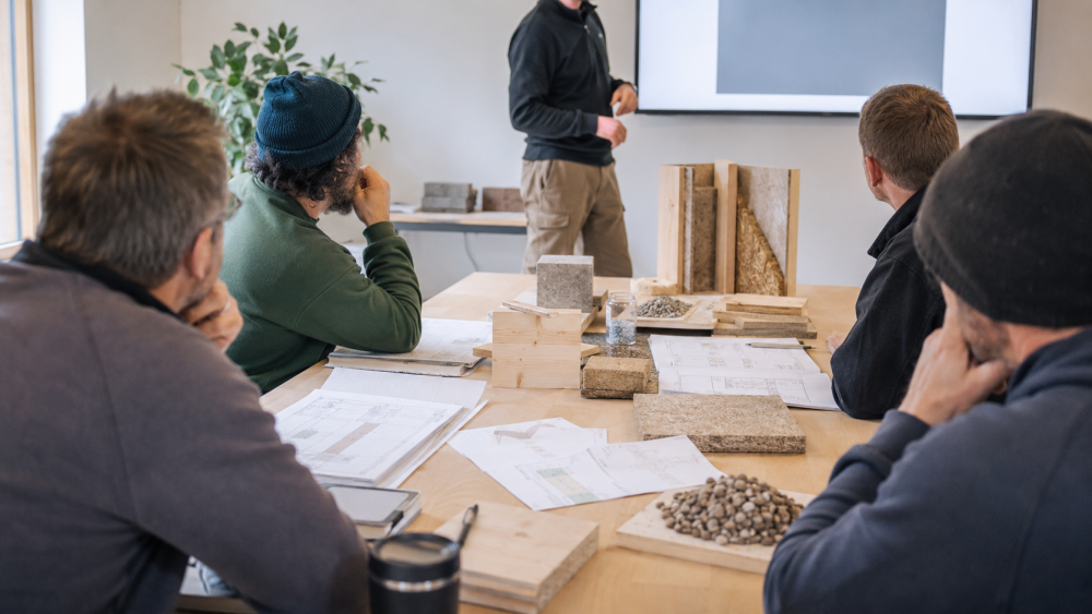 Tradespeople at a sustainable construction materials training session