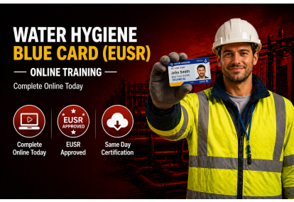 Water Hygiene Blue Card EUSR online training course banner with EUSR approved and same day certification