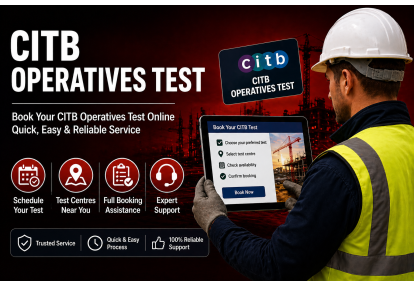 CITB Operatives Test online booking banner with schedule your test, test centres near you, full booking assistance and expert support