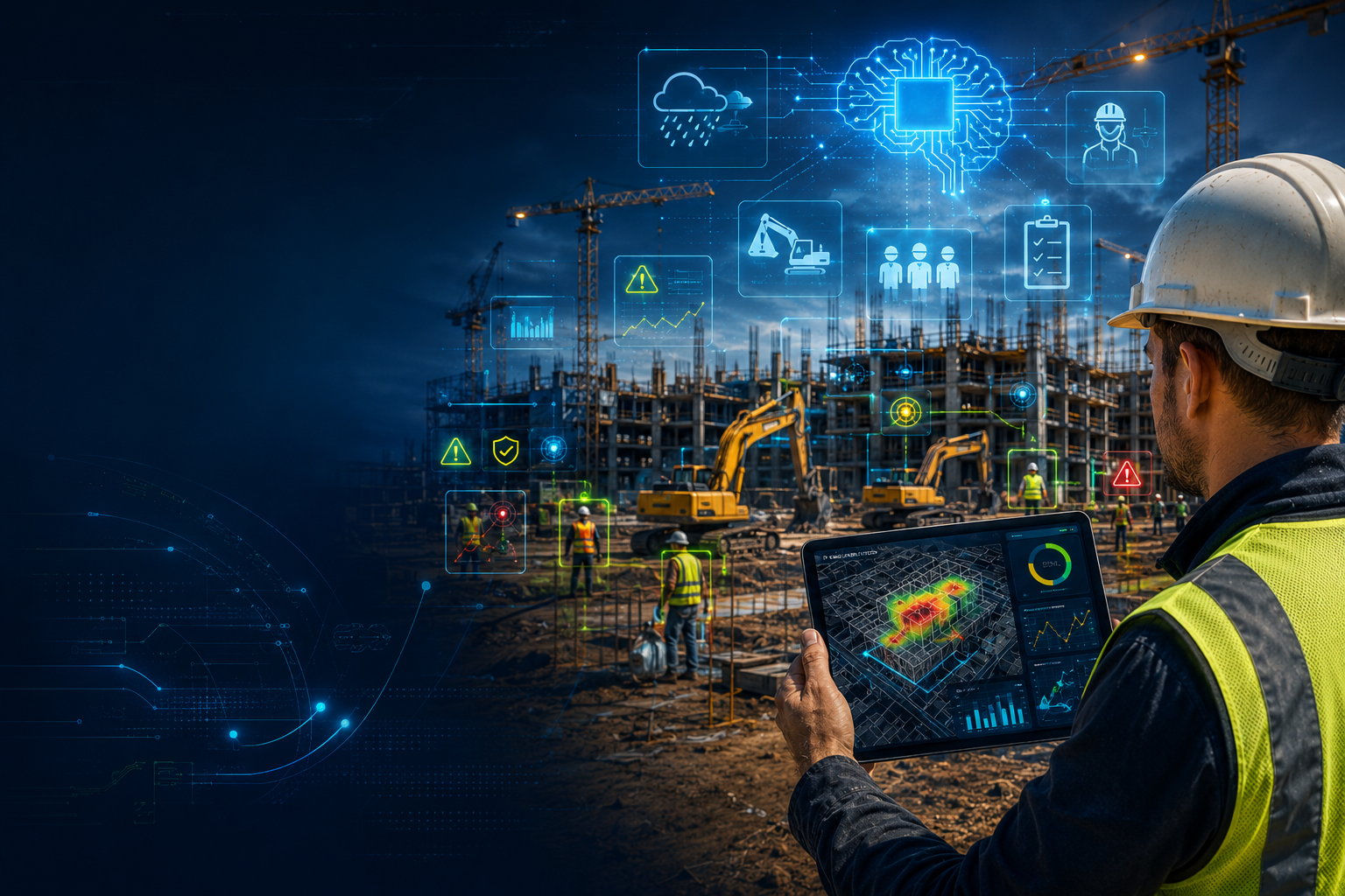 AI predictive analytics helping prevent construction site accidents.
