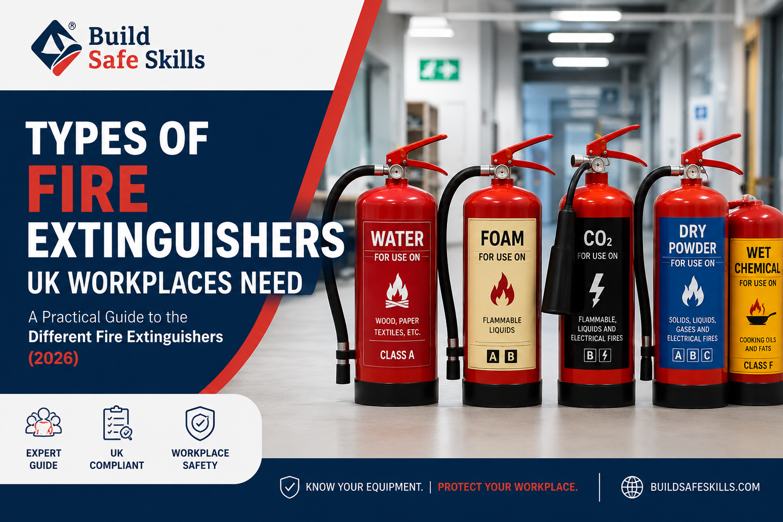 Different fire extinguishers UK workplaces use — colour-coded guide
